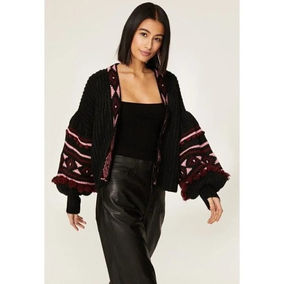 Sachin and Babi Landon Cardigan Womens Small Aztec Puff Bubble Sleeve - Picture 1 of 16